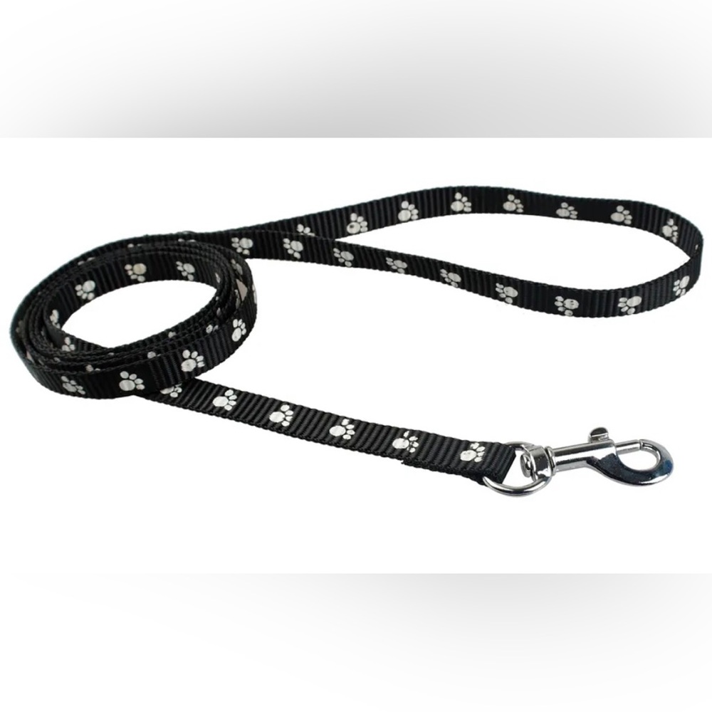 Paws Premium Black Nylon 5' Medium Breeds Reflective Dog Leash Lead Rope